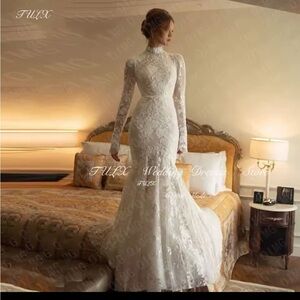 Elegant White Lace Long Sleeve Dress